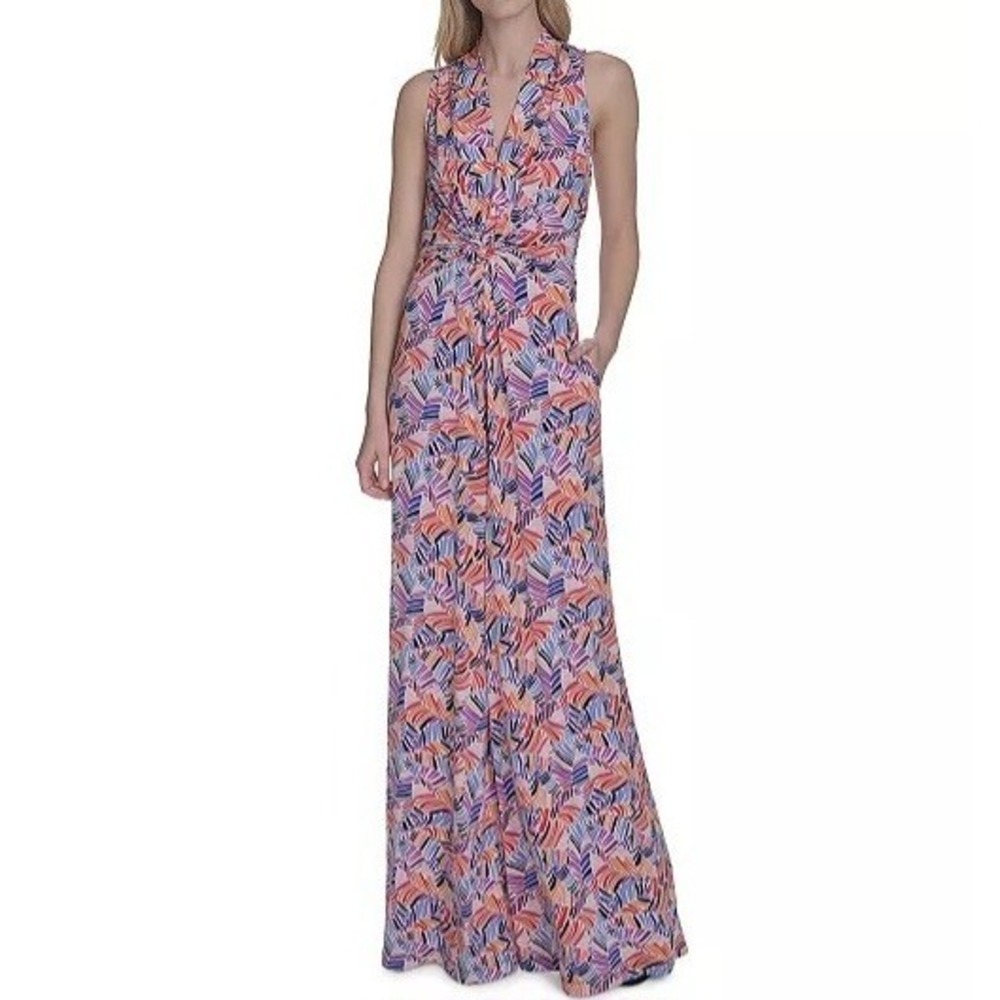 Vince Camuto Printed Halter V Neck Sleeveless Jumpsuit Womens Size S NWT